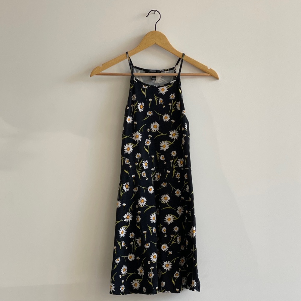 Forever 21 black floral daisy print mini dress size S